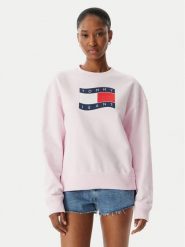 Tommy Jeans Bluza Wavy Flag DW0DW22742 Różowy jasny Boxy Fit. Czerwone bluzy damskie Tommy Jeans, xs, bez wzorów, z bawełny, bez kaptura. Za 409.99 zł.