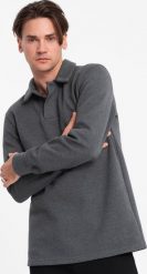 Ombre Bluza męska z kołnierzykiem polo ze strukturalnej dzianiny - grafitowy melanż V1 OM-SSNZ-0149 XL. Szare bluzy męskie Ombre, m, bez wzorów, z dzianiny, bez kaptura. Za 169.99 zł.