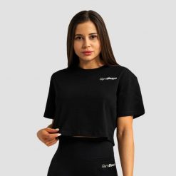 Koszulka damska fitness cropped luźna czarna Limitless. Czarne koszulki sportowe damskie GYMBEAM, s, bez wzorów, z bawełny, bez kołnierzyka, bez ramiączek, na fitness i siłownię. Za 76.90 zł.