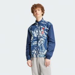Bluza FC Bayern Anthem. Niebieskie bluzy męskie Adidas, s, bez wzorów, z materiału, bez kaptura. W wyprzedaży za 332.65 zł.