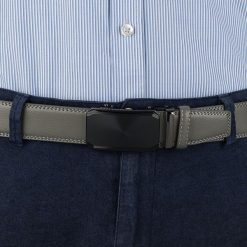 Pasek męski skórzany 3,5 cm klamra automatyczna Beltimore szary 50-601 : Kolory - szary, srebrny, Rozmiar pasków - r.105-120 cm. Szare paski damskie bez wzorów, ze skóry, wizytowe. Za 64.99 zł.