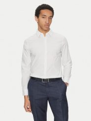 Calvin Klein Koszula LV04LB145G Biały Slim Fit. Białe koszule męskie Calvin Klein, l, bez wzorów, z bawełny, biznesowe, bez kołnierzyka, bez ramiączek. Za 229.99 zł.