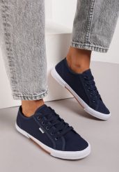 Granatowe Tenisówki Zdobione Przeszyciami Rhaerose. Niebieskie obuwie sportowe damskie Renee, z aplikacjami, z jeansu, na fitness i siłownię. Za 79.99 zł.