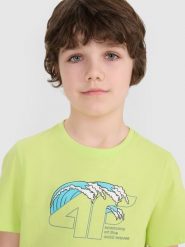 4F T-shirt regular z nadrukiem chłopięcy - zielony 152 (11-12 lat). Zielone t-shirty dla chłopców 4f, bez wzorów, z bawełny, bez ramiączek. W wyprzedaży za 29.99 zł.