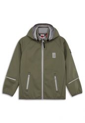 Kurtka Softshell Dziecięca LEGO Sefrit200 Oliwkowa. Zielone kurtki i płaszcze dla dziewczynek LEGO, z aplikacjami, z polaru, bez kaptura. Za 269.99 zł.