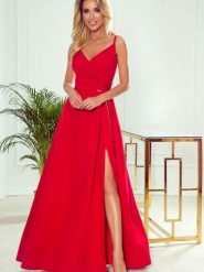 Sukienka Model Chiara 299-1 Red - Numoco. Czerwone sukienki damskie NUMOCO, na co dzień, l, z aplikacjami, z elastanu, eleganckie, bez kołnierzyka, plus size, bez ramiączek, maxi, proste. Za 392.26 zł.