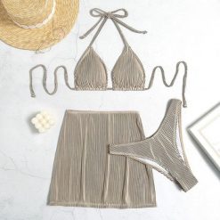 Bikini z pareo na plażę z elastycznego materiału Lorenzina. Zielone bikini damskie Intica, l, bez wzorów. Za 149.00 zł.
