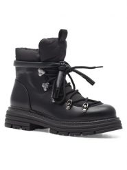 DeeZee Trzewiki LEDA WS6126-09 Czarny. Czarne botki damskie DeeZee, z materiału, bez obcasa, na płaskiej podeszwie, bez zapięcia. Za 99.99 zł.