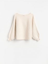 Sweter z bawełną - kremowy. Białe swetry damskie Reserved, l, bez wzorów, z bawełny, bez kołnierzyka, bez ramiączek, bez kaptura. Za 119.99 zł.