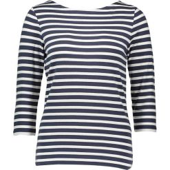 Koszulka w kolorze kremowo-granatowym. T-shirty damskie Be Yourself, w paski, z dekoltem w łódkę. W wyprzedaży za 87.95 zł.