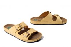 DR. BRINKMANN 700694-06 gelb, klapki damskie. Żółte klapki damskie Dr. Brinkmann, bez wzorów, ze skóry, bez obcasa. Za 185.43 zł.