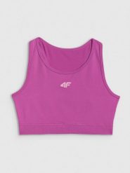 4F Crop top sportowy bezszwowy dziewczęcy - różowy 128/134 (7-9 lat). Czerwone t-shirty i topy dla dziewczynek 4f, bez wzorów, z materiału, bez ramiączek. Za 59.99 zł.