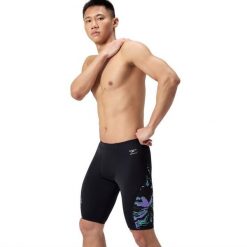Spodenki pływackie męskie Speedo Ml Printed Side Spliced Jammer Am. Czarne kąpielówki męskie Speedo, m, bez wzorów, do pływania. Za 239.99 zł.