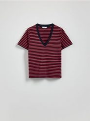 T-shirt z merceryzowanej bawełny - granatowy. Niebieskie t-shirty damskie Reserved, l, bez wzorów, z bawełny, bez kołnierzyka. W wyprzedaży za 59.99 zł.