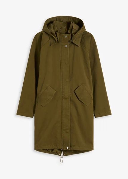 Parka hydrofobowa. Zielone parki damskie bonprix, bez wzorów, bez kaptura. Za 369.99 zł.
