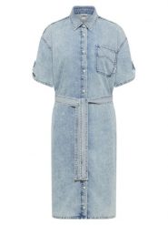 Mustang Sukienka jeansowa Camilla 1016564 Niebieski Regular Fit. Niebieskie sukienki damskie Mustang, bez wzorów, z bawełny, bez kołnierzyka, bez ramiączek. Za 239.99 zł.