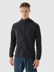 4F Kurtka do biegania Ultralight męska - czarna L. Czarne kurtki męskie 4f, l, bez wzorów, z materiału, klasyczne, z kapturem. Za 299.99 zł.