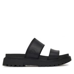 Klapki Timberland. Czarne klapki damskie Timberland, bez wzorów, bez obcasa. Za 259.99 zł.