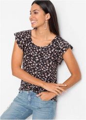 Shirt. Czarne bluzki damskie bonprix, bez wzorów, bez kołnierzyka, bez ramiączek. Za 57.99 zł.