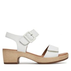 Sandały Remonte. Białe sandały damskie Remonte, bez wzorów, bez obcasa, na słupku, bez zapięcia. Za 295.99 zł.