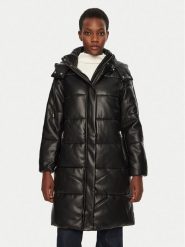 Morgan Płaszcz zimowy 242-GDON Czarny Regular Fit. Czarne płaszcze damskie Morgan, na zimę, bez wzorów, ze skóry, bez kaptura. Za 519.99 zł.
