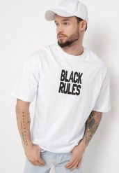 Biała Bawełniana Koszulka T-shirt z Nadrukiem po Obu Stronach Daven. Białe t-shirty męskie Born2be, l, bez wzorów, z bawełny, bez kołnierzyka. Za 54.99 zł.