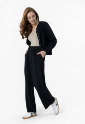 Szerokie spodnie z lnu R-NETTE. Czarne spodnie materiałowe damskie Volcano, s, bez wzorów, z materiału. Za 149.99 zł.