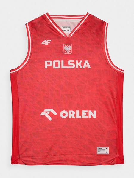 4F Koszulka reprezentacyjna dziecięca 4F x PZKOSZ 2024 - czerwona 122/128 (6-8 lat). Czerwone t-shirty dla chłopców 4f, bez wzorów, z dzianiny, bez ramiączek. Za 169.99 zł.