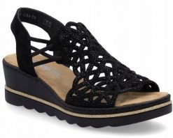 Rieker Rieker Sandals 67465-00 Czarne 38. Czarne sandały damskie Rieker, bez wzorów, bez obcasa, bez zapięcia. Za 286.16 zł.