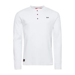 Koszulka z długim rękawem z tunezyjskim kołnierzykiem i wyszywanym logo Superdry. Białe bluzki z długim rękawem męskie Superdry., xl, z aplikacjami, z bawełny, vintage, bez kołnierzyka. Za 247.80 zł.