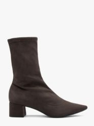 Ciemnobrązowe botki skarpetkowe. Brązowe botki damskie Ryłko, z tkaniny, klasyczne, bez obcasa, na obcasie, bez zapięcia. Za 379.99 zł.