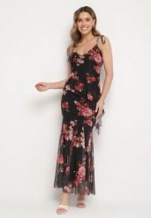 Czarny Komplet w Kwiaty Spódnica i Top z Wiązanymi Ramiączkami i Falbankami Torellina. Czarne spódnice damskie Born2be, m, z aplikacjami, z jeansu, eleganckie. Za 149.99 zł.