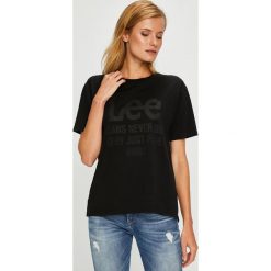 Lee - Top. Szare topy damskie Lee, z nadrukiem, z bawełny, z okrągłym kołnierzem, z krótkim rękawem. Za 119.90 zł.