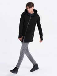 Dłuższa bluza męska rozpinana z obszernym kapturem PRAGA - czarna B1369 - S. Czarne bluzy męskie Ombre Clothing, m, bez wzorów, z bawełny. Za 167.99 zł.