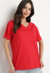 Czerwony Bawełniany T-shirt z Trójkątnym Dekoltem Nelirna. Czerwone bluzki damskie Born2be, na lato, l, bez wzorów, z bawełny, klasyczne, bez kołnierzyka, bez ramiączek. Za 39.99 zł.