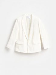 Marynarka z modalem - złamana biel. Żakiety damskie Reserved, l, bez wzorów, z tkaniny. Za 199.99 zł.