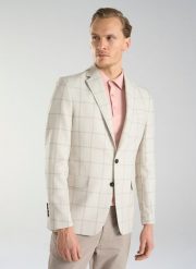 PAKO LORENTE – Beżowa marynarka męska w kratę Windowpane. Brązowe marynarki męskie Pako Lorente, bez wzorów, casualowe. Za 329.99 zł.