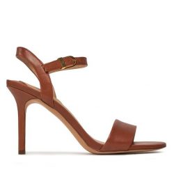 Sandały LAUREN RALPH LAUREN. Brązowe sandały damskie Lauren Ralph Lauren, bez wzorów, bez obcasa, na szpilce, bez zapięcia. Za 439.99 zł.