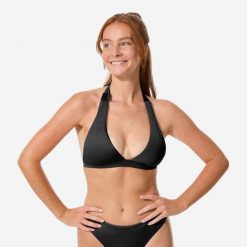 Góra kostiumu kąpielowego damska Decathlon Cora. Czarne bikini damskie OLAIAN, bez wzorów. Za 69.99 zł.