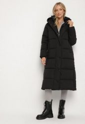 Czarna Pikowana Kurtka Zimowa z Kapturem i Rozcięciami na Napy Acalte. Czarne kurtki damskie Born2be, na zimę, l, bez wzorów, z jeansu, z kapturem. Za 289.99 zł.