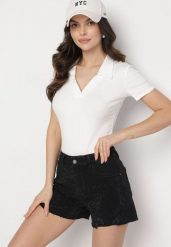 Czarne Klasyczne Szorty Jeansowe z Wysokim Stanem Nusavira. Czarne szorty damskie Born2be, l, z aplikacjami, z jeansu, eleganckie, z podwyższonym stanem. Za 109.99 zł.