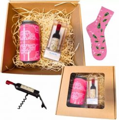ToPrezent.pl Zestaw dla Niej - Skarpetki Prosecco + Korkociąg do Butelek w kształcie Wina. Skarpety damskie ToPrezent.pl, bez wzorów. Za 59.99 zł.