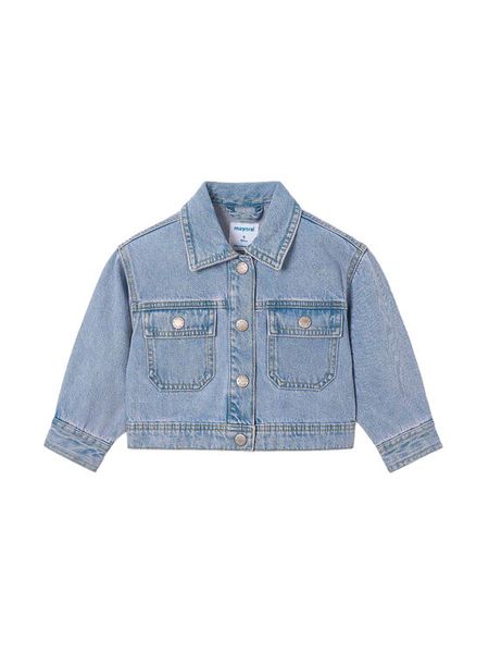 Mayoral Kurtka jeansowa 3454 Niebieski Regular Fit. Niebieskie kurtki i płaszcze dla dziewczynek Mayoral, bez wzorów, z jeansu, bez kaptura. Za 169.99 zł.