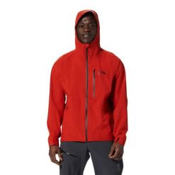 Rozciągliwa kurtka turystyczna Mountain Hardwear Ozonic. Czerwone kurtki męskie Mountain Hardwear, bez wzorów, sportowe, bez kaptura. Za 1,048.85 zł.