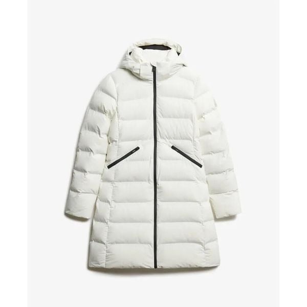 Damska kurtka puchowa Superdry. Białe kurtki damskie Superdry., na zimę, xs, z aplikacjami, z materiału, bez kaptura. Za 709.90 zł.