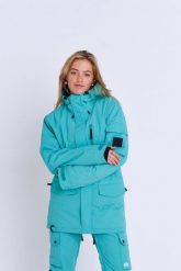 Kurtka narciarska i snowboardowa Yeh Girl – Aqua. Niebieskie kurtki damskie OOSC, l, bez wzorów, z materiału, długie, z kapturem, na golfa. Za 1,710.99 zł.