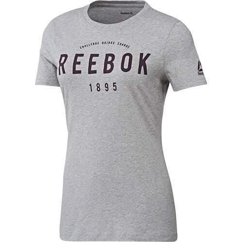 Koszulka sportowa damska Reebok Basic 1895 Tee. Szare koszulki sportowe damskie Reebok, bez wzorów, bez kołnierzyka, bez ramiączek. Za 111.00 zł.