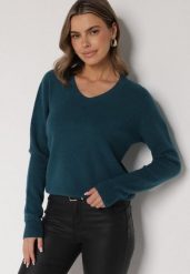 Niebieski Sweter z Wiskozą i Wełną z Dekoltem w Serek Claida. Niebieskie swetry damskie Born2be, bez wzorów, z jeansu, bez kołnierzyka, bez ramiączek, bez kaptura. Za 109.99 zł.