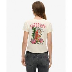 Koszulka z kryształkami do tatuażu. Białe koszulki sportowe damskie Superdry., bez wzorów, bez kołnierzyka, bez ramiączek. W wyprzedaży za 166.55 zł.