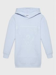 Guess Sukienka dzianinowa J2BK35 FL03S Niebieski Regular Fit. Niebieskie sukienki dla dziewczynek Guess, z aplikacjami, z bawełny, bez ramiączek. Za 279.99 zł.